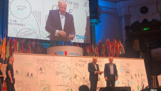 BP's chief executive Bob Dudley and group chief economist Spencer Dale on stage at the One Young World summit